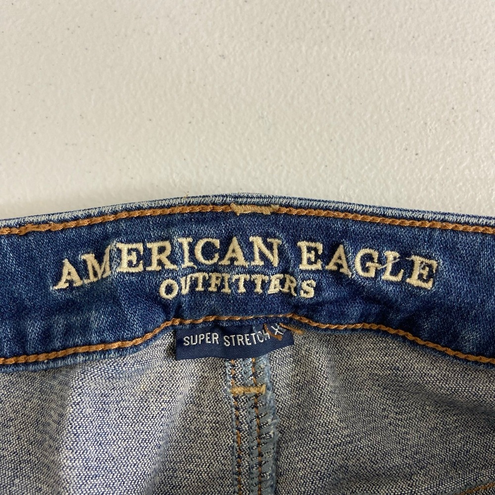 American Eagle‎ women's dark medium wash ripped skinny super stretch jeans 10 - Picture 6 of 9